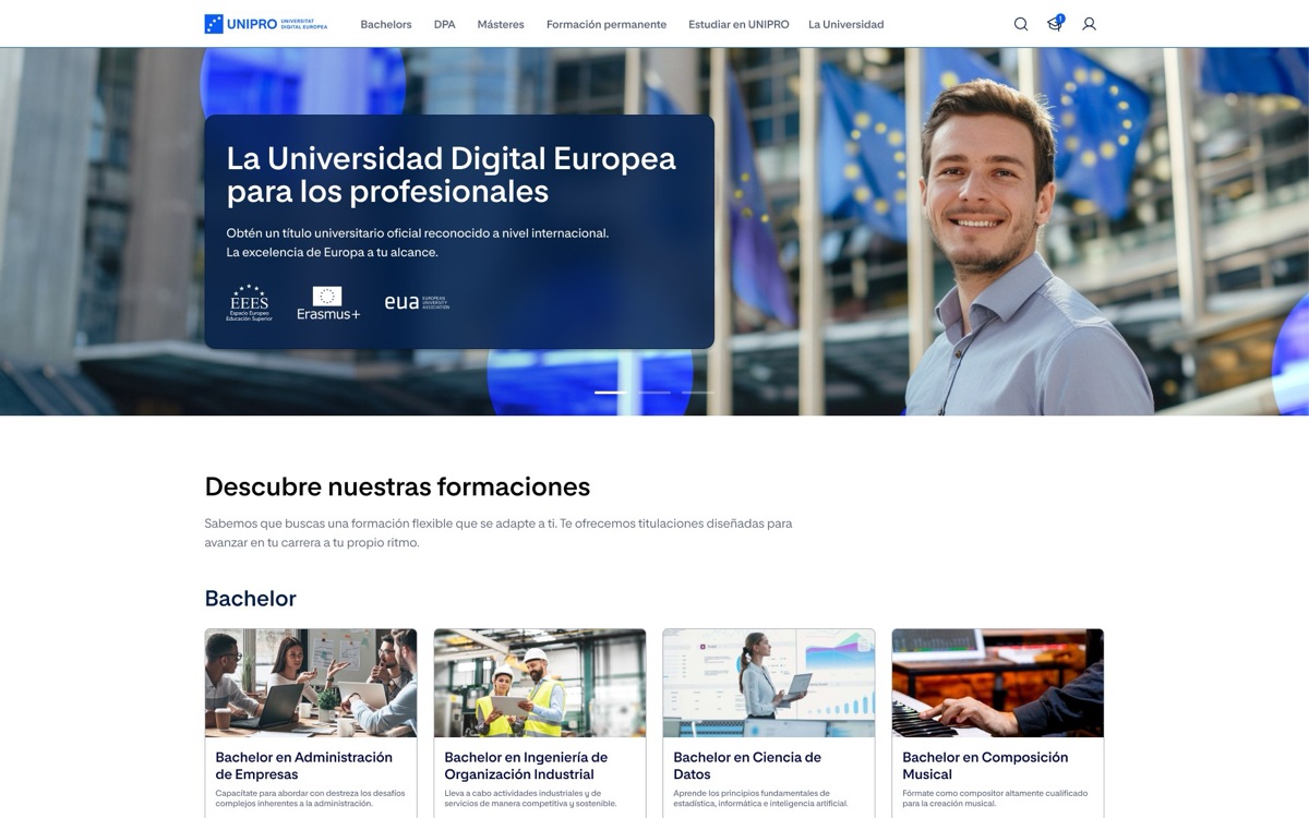 UNIPRO, Web principal · Universidad online