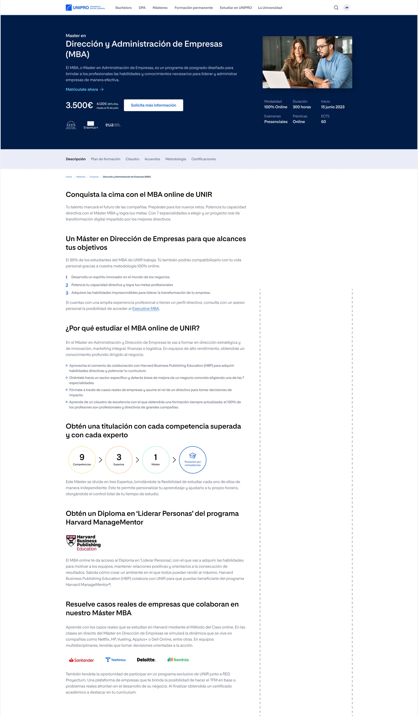 UNIPRO, Ficha de programa