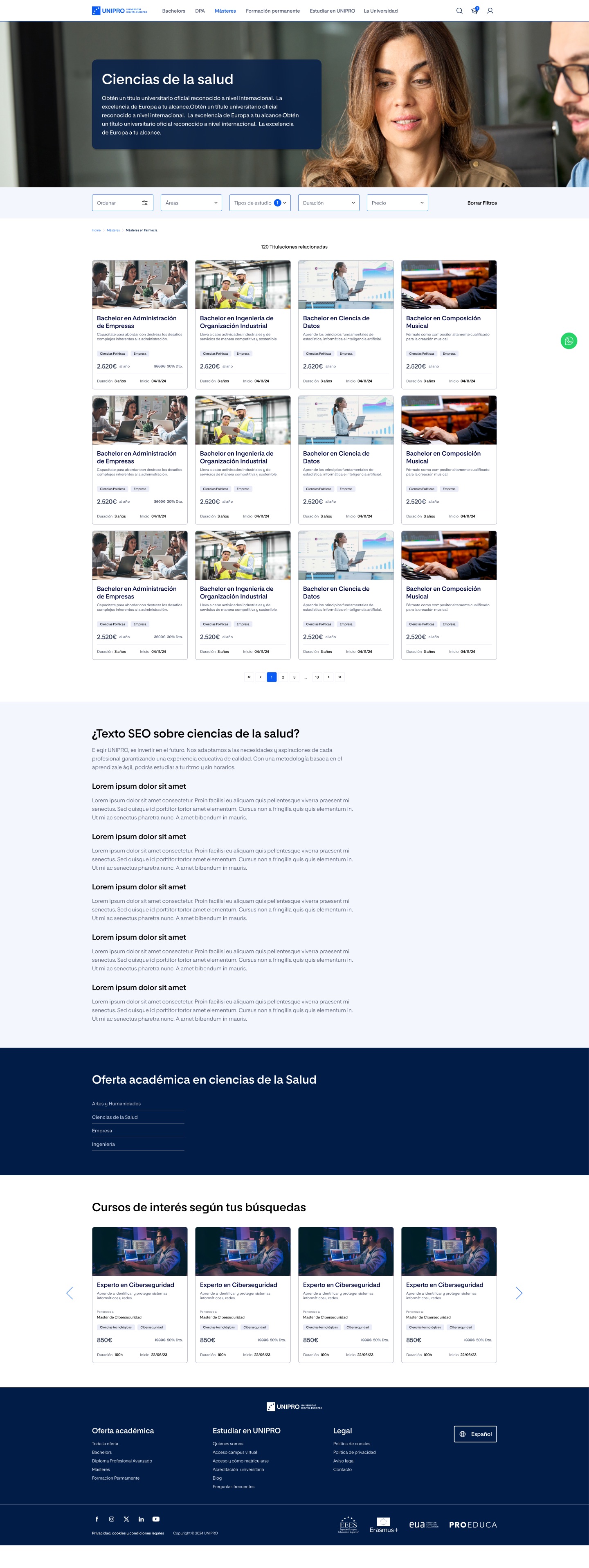 UNIPRO, Listado de formación