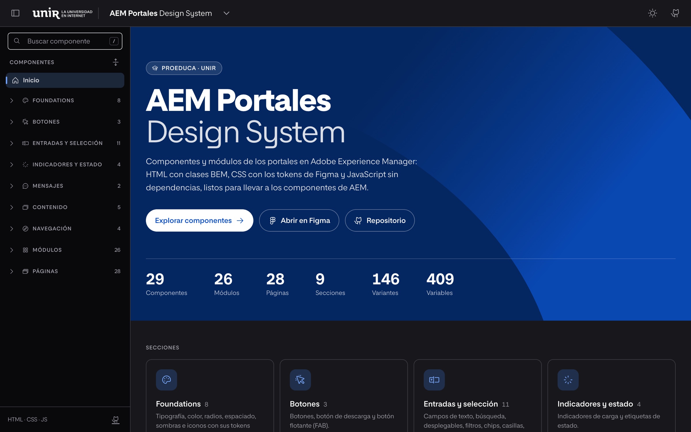 UNIR Design Systems, AEM Portales
